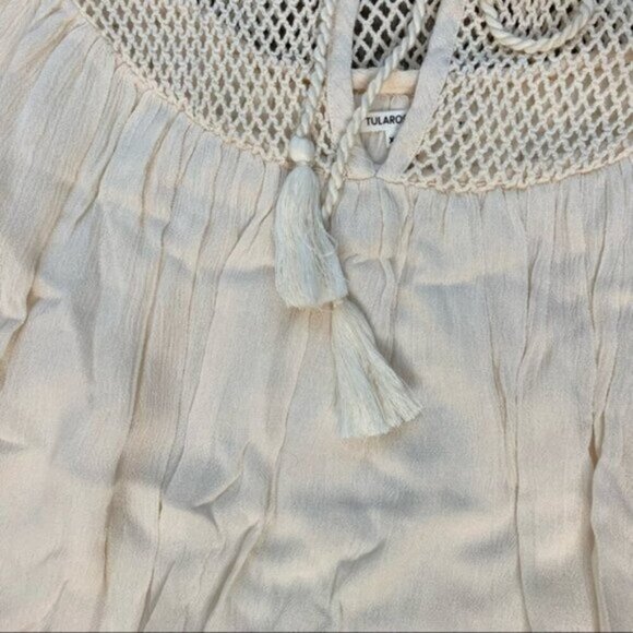 Tularosa Revolve Huxley Top Cream Tassels ties Gauze Crochet Flutter Sleeve XS - Picture 9 of 16